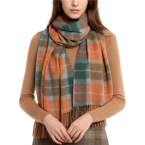 Long & Wide Scottish Tartan Plaid Shawl Wrap – Soft Cashmere Feel 80" x 30" in - Picture 5 of 6